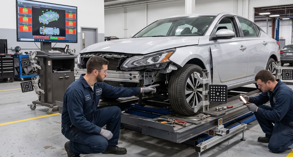 Automóvil que no logra alinearse después de un choque por daño en suspensión o estructura