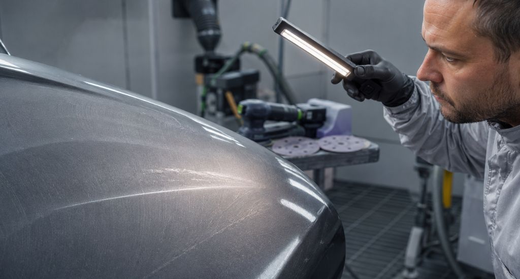 Marcas de lija visibles debajo de la pintura automotriz
