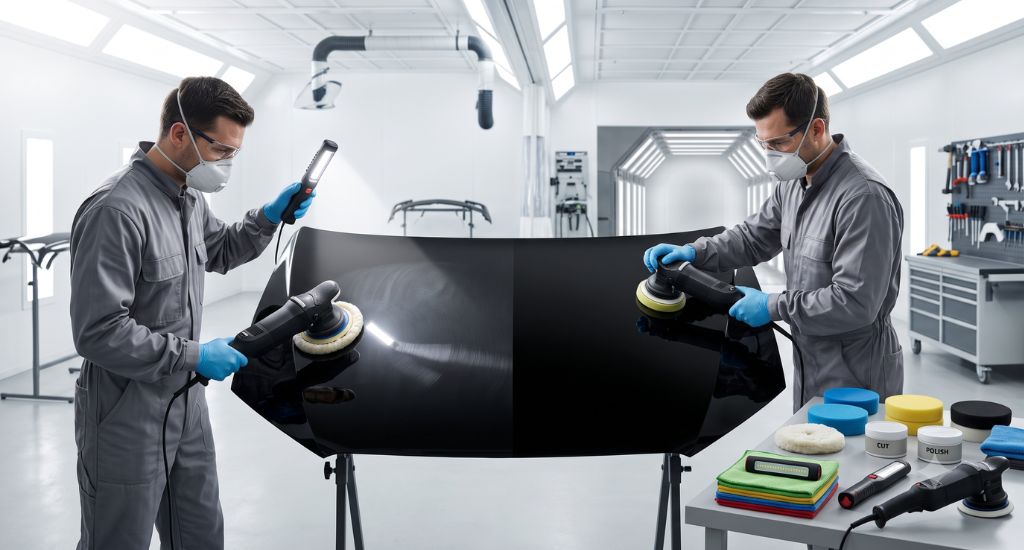 Comparación entre pulidora rotativa y orbital sobre pintura automotriz negra